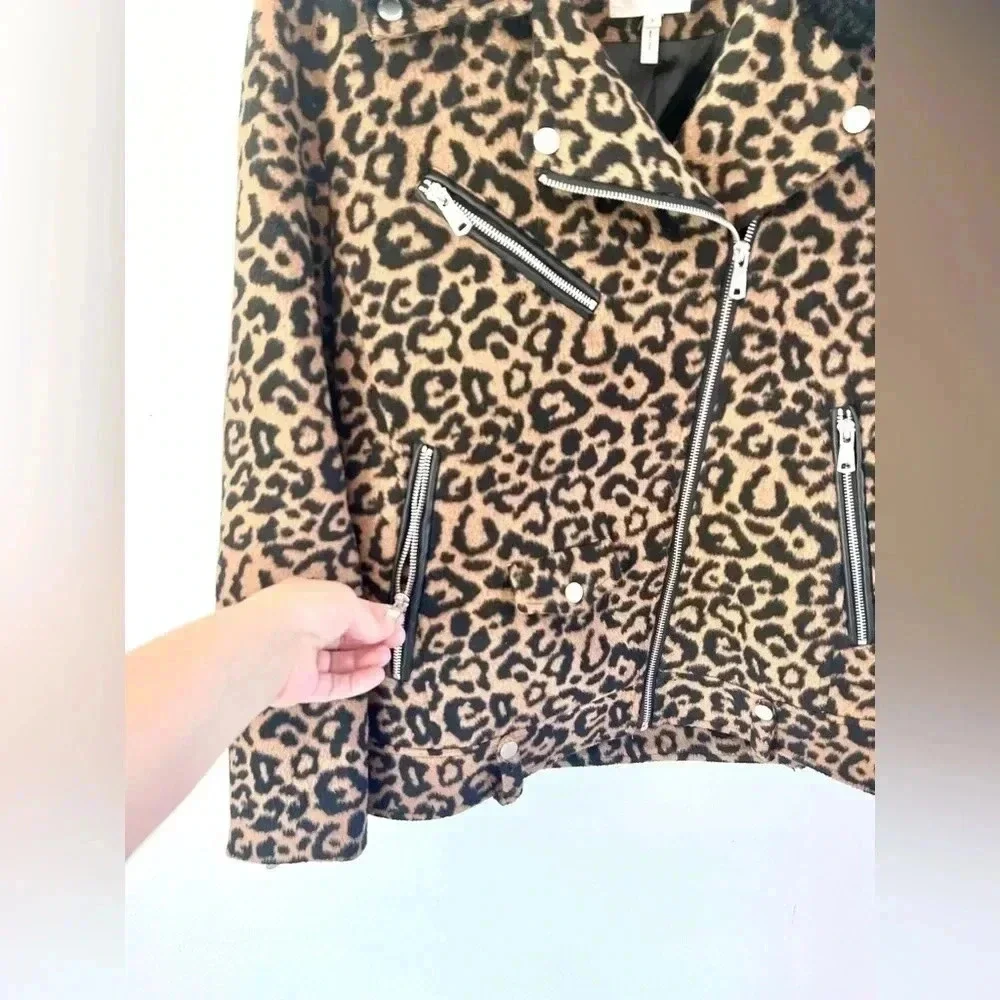 Avec Les Filles Leopard Print Full Zip Moto Biker Jacket Size‎ Small